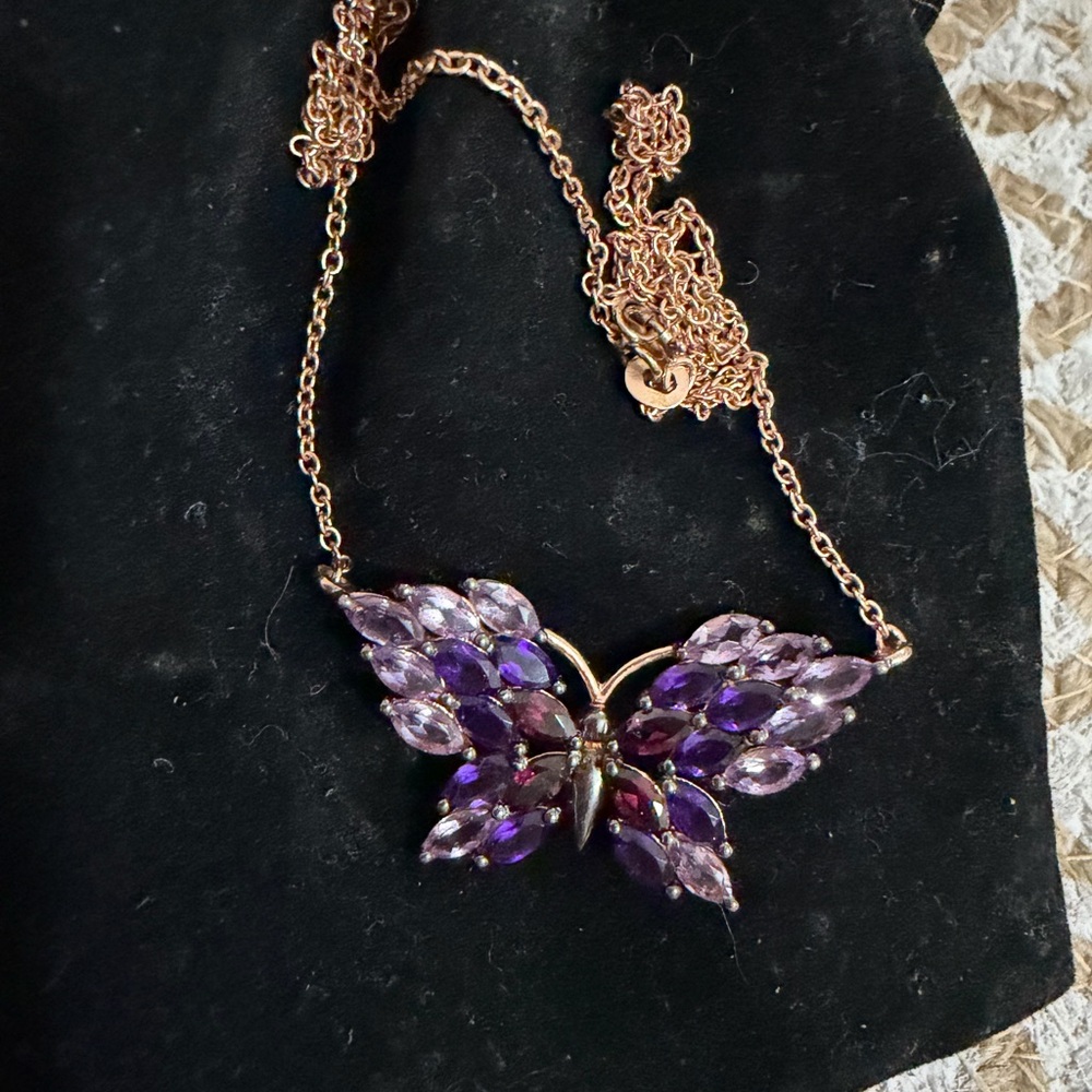 Amethyst Butterfly Rose Gold Plated Pendant